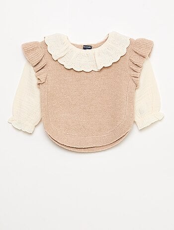 Camisola 2 em 1 com gola em bordado inglês