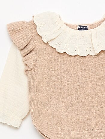 Camisola 2 em 1 com gola em bordado inglês