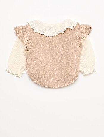 Camisola 2 em 1 com gola em bordado inglês