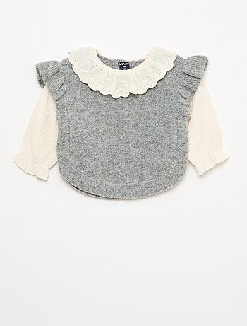 Camisola 2 em 1 com gola em bordado inglês