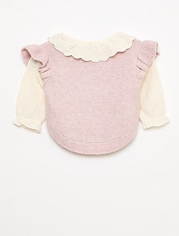 Camisola 2 em 1 com gola em bordado inglês