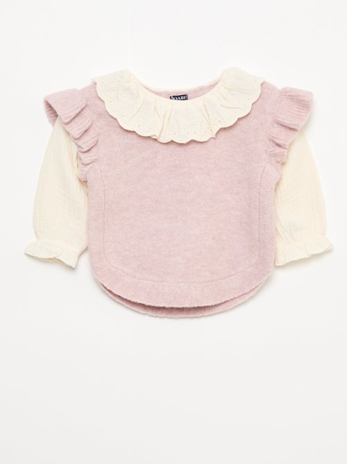 Camisola 2 em 1 com gola em bordado inglês - Kiabi