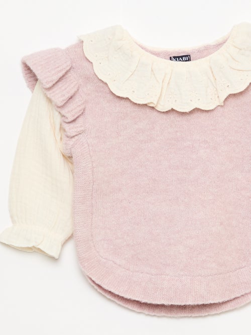 Camisola 2 em 1 com gola em bordado inglês - Kiabi