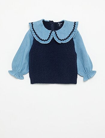 Camisola 2 em 1 com gola Peter Pan