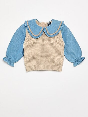 Camisola 2 em 1 com gola Peter Pan
