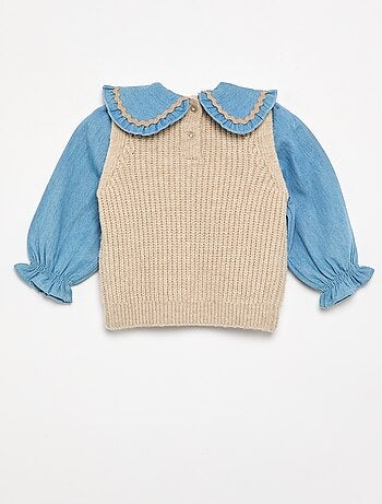 Camisola 2 em 1 com gola Peter Pan
