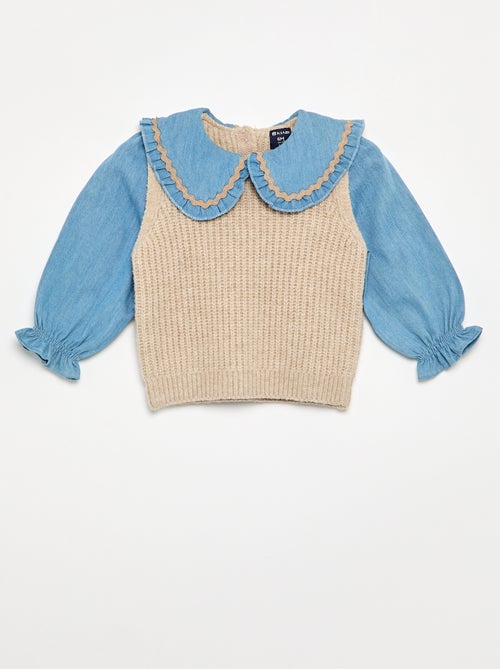 Camisola 2 em 1 com gola Peter Pan - Kiabi