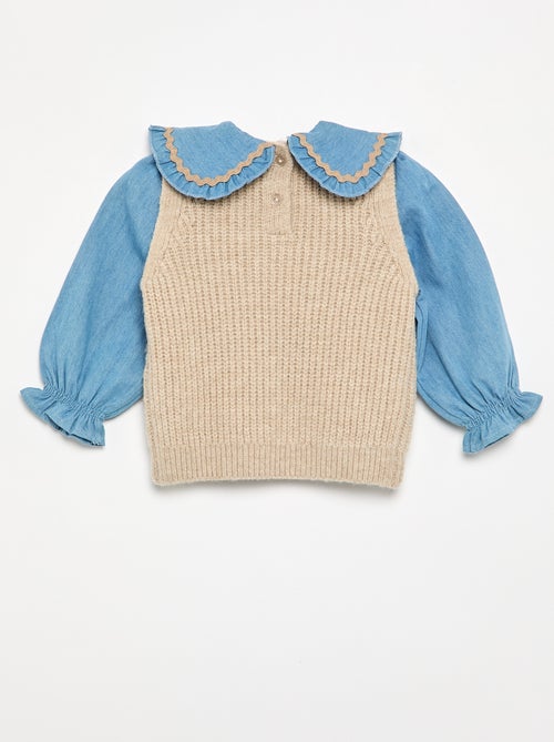 Camisola 2 em 1 com gola Peter Pan - Kiabi