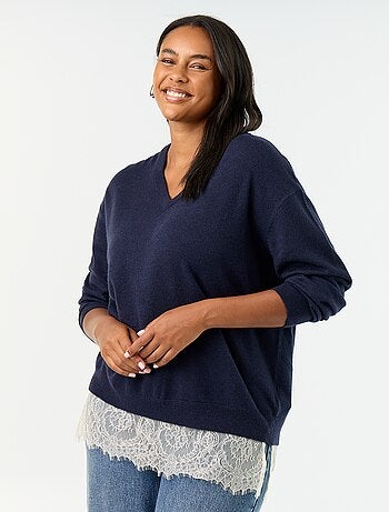Camisola 2 em 1 com mistura de lã e renda