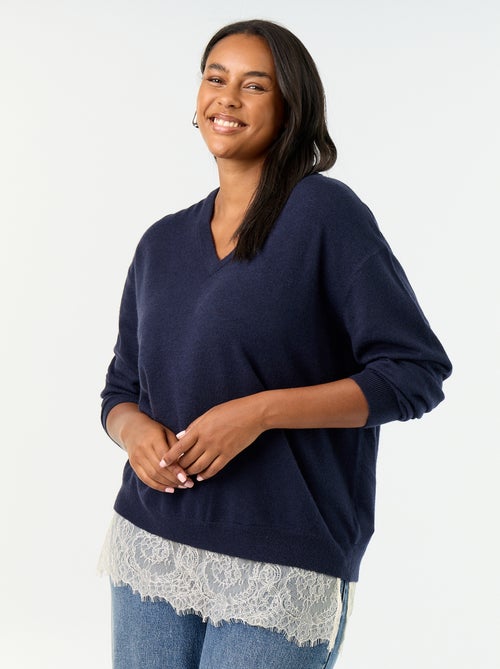 Camisola 2 em 1 com mistura de lã e renda - Kiabi