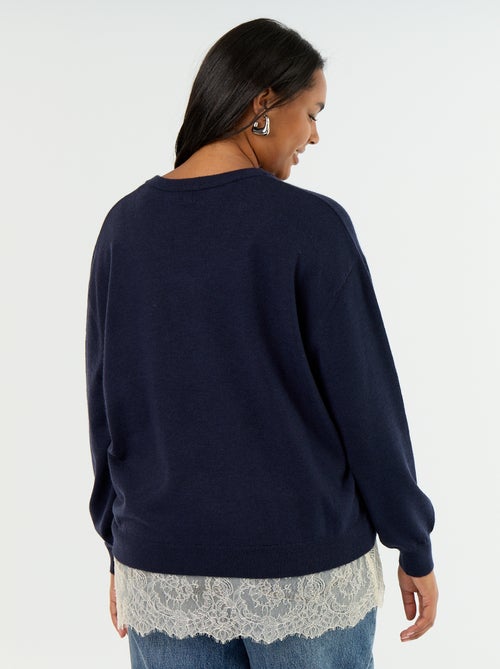 Camisola 2 em 1 com mistura de lã e renda - Kiabi