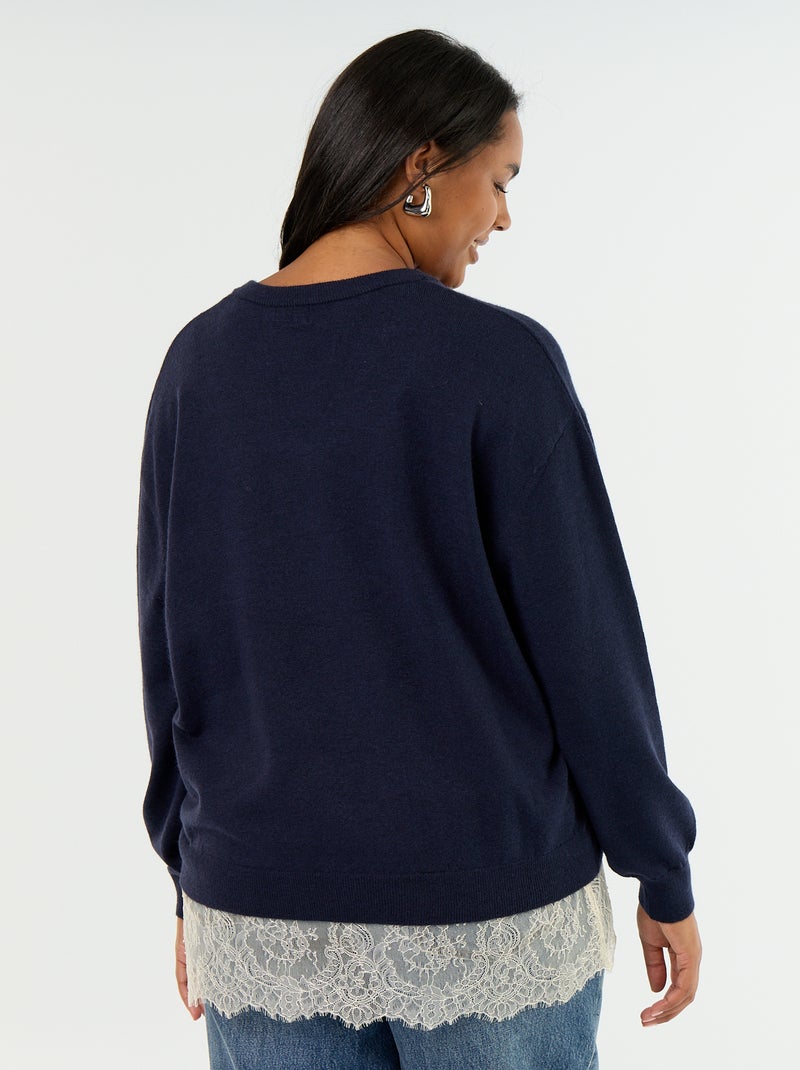 Camisola 2 em 1 com mistura de lã e renda Azul - Kiabi
