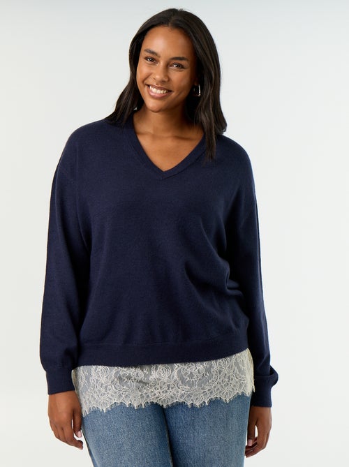 Camisola 2 em 1 com mistura de lã e renda - Kiabi