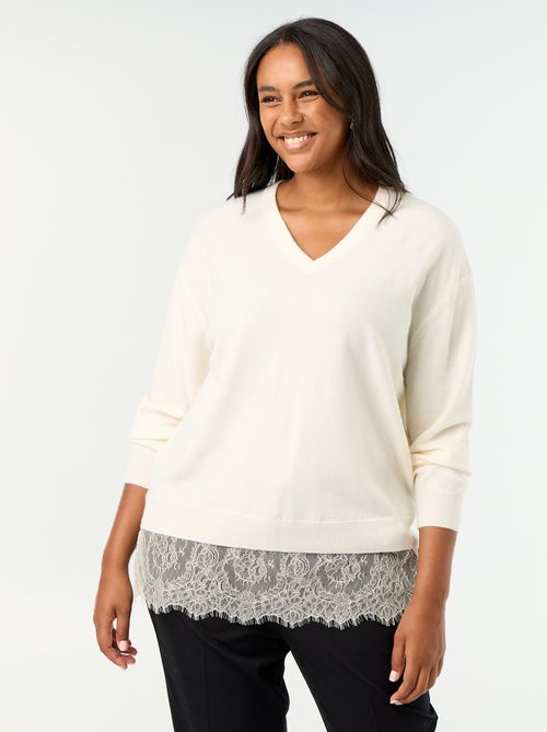 Camisola 2 em 1 com mistura de lã e renda - Kiabi