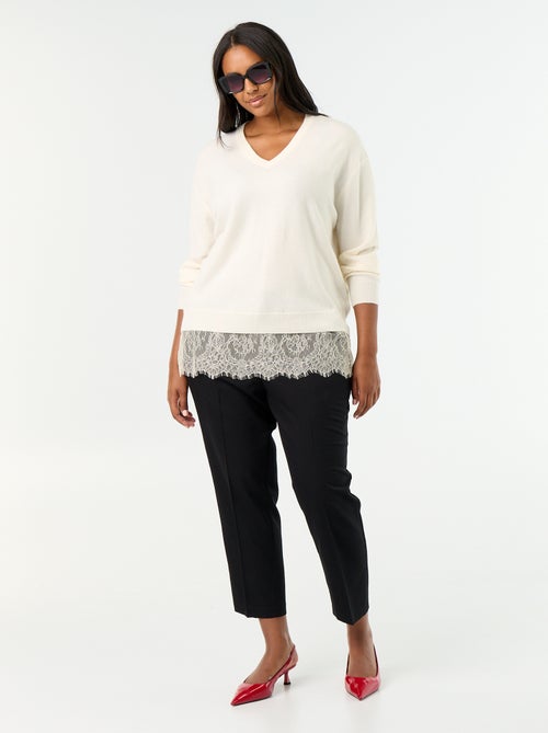 Camisola 2 em 1 com mistura de lã e renda - Kiabi