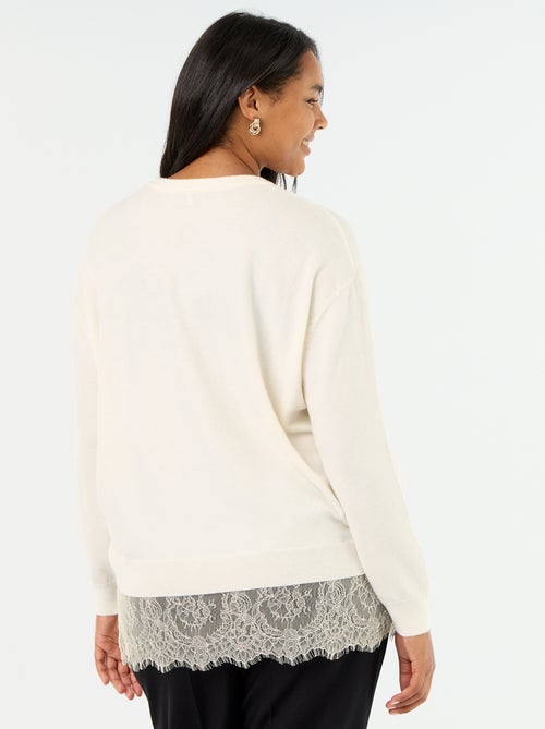Camisola 2 em 1 com mistura de lã e renda - Kiabi