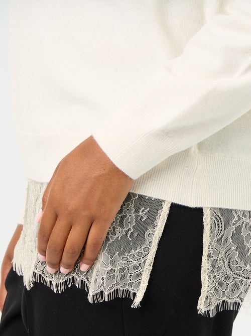 Camisola 2 em 1 com mistura de lã e renda - Kiabi