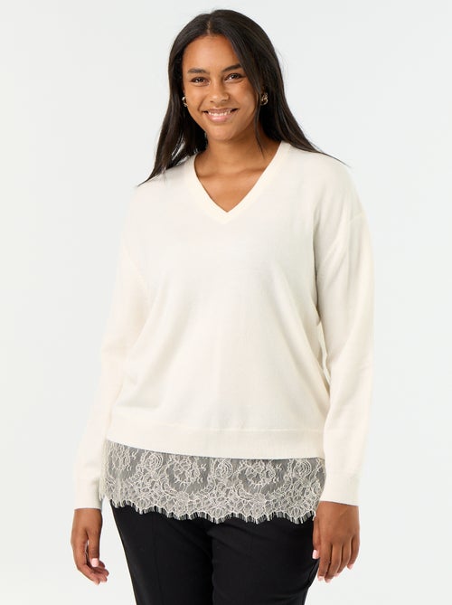Camisola 2 em 1 com mistura de lã e renda - Kiabi