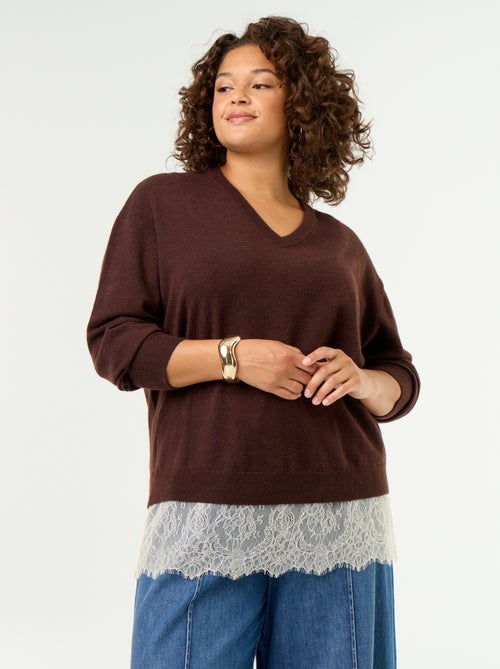Camisola 2 em 1 com mistura de lã e renda - Kiabi