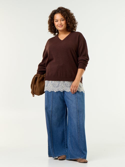 Camisola 2 em 1 com mistura de lã e renda - Kiabi