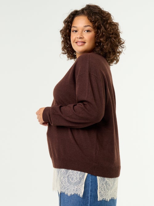 Camisola 2 em 1 com mistura de lã e renda - Kiabi