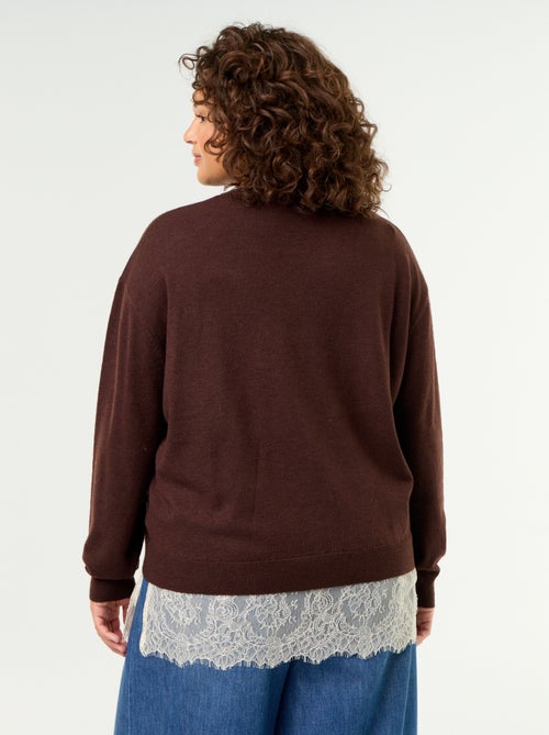 Camisola 2 em 1 com mistura de lã e renda - Kiabi