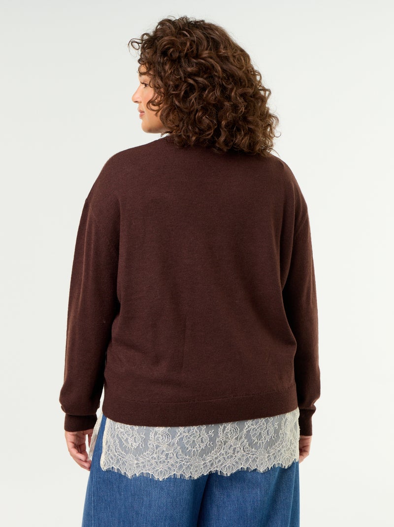 Camisola 2 em 1 com mistura de lã e renda Castanho - Kiabi