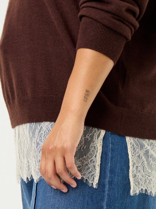 Camisola 2 em 1 com mistura de lã e renda - Kiabi