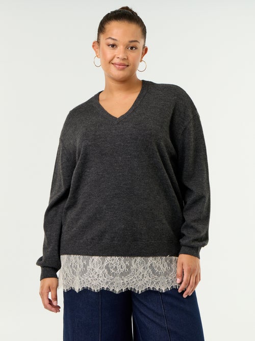 Camisola 2 em 1 com mistura de lã e renda - Kiabi