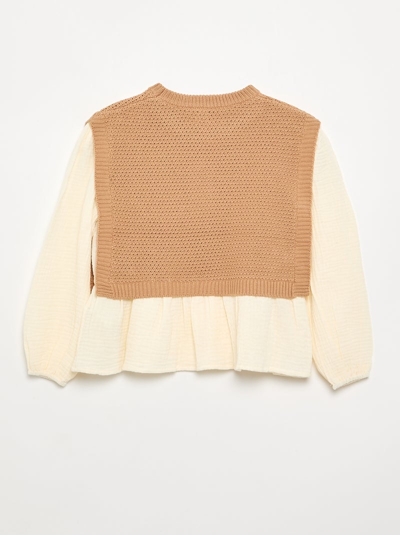 Camisola 2 em 1 efeito blusa Bege - Kiabi