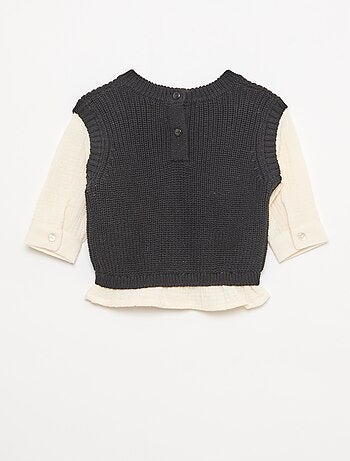 Camisola 2 em 1 em tricô e gaze dupla de algodão