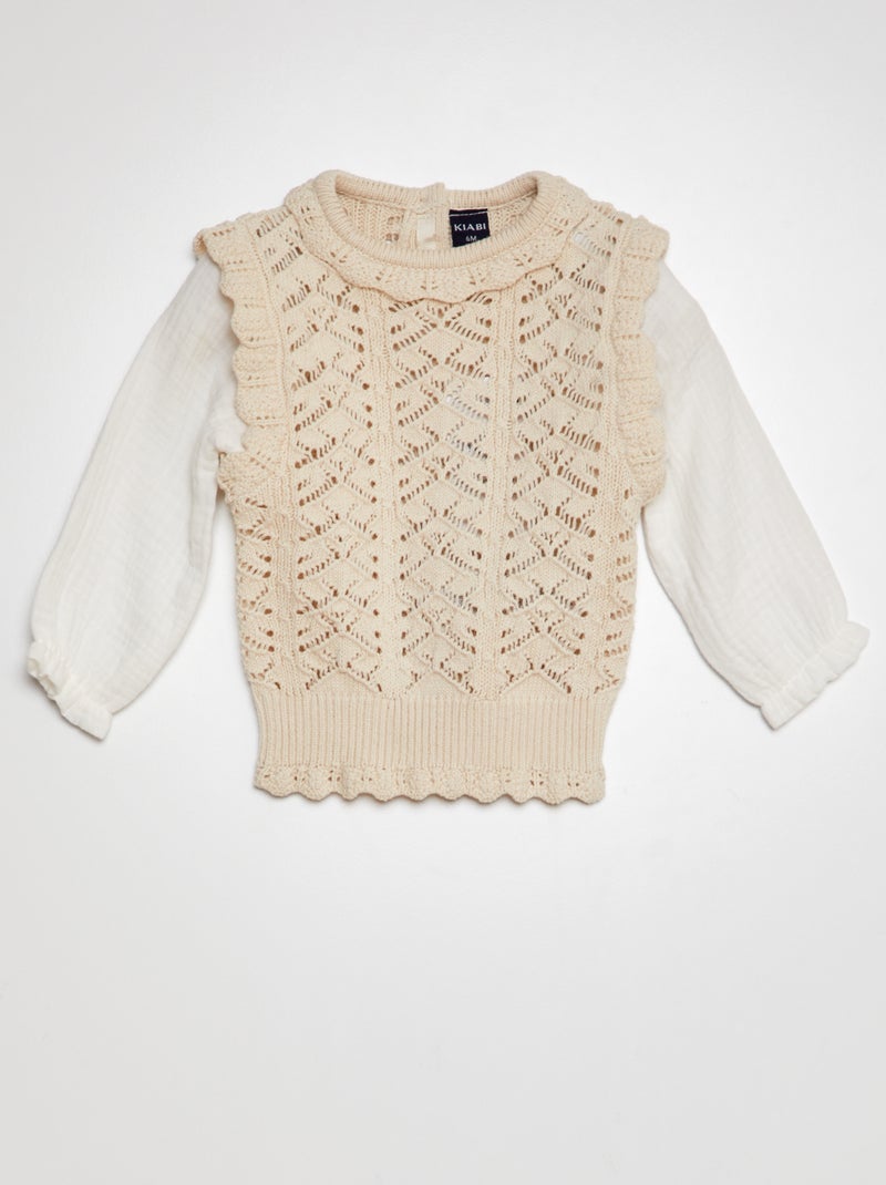 Camisola 2 em 1 estilo camisa BEGE - Kiabi