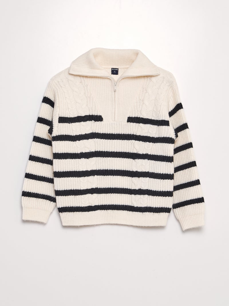 Camisola à marinheiro com gola com fecho BRANCO - Kiabi