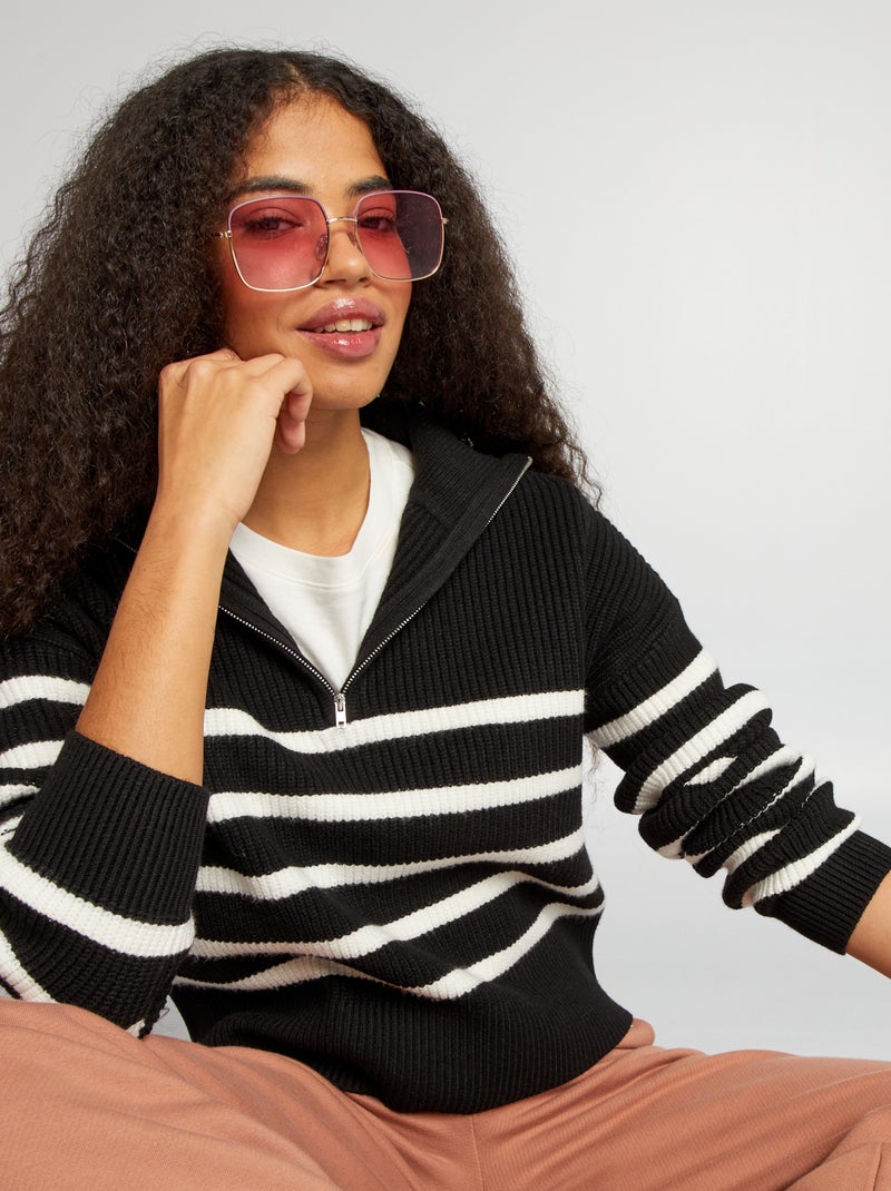 Camisola à marinheiro com gola de fecho PRETO - Kiabi