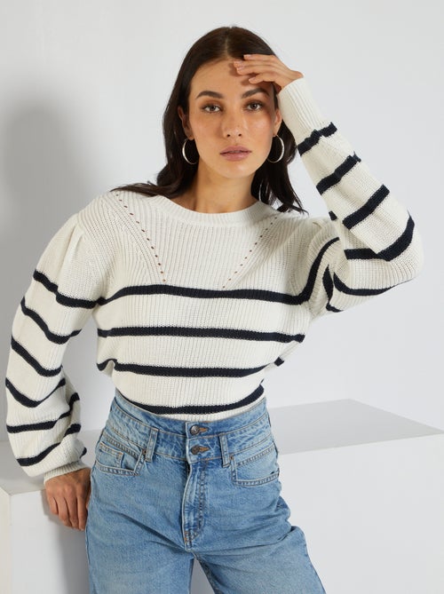 Camisola à marinheiro em malha ajurada - Kiabi