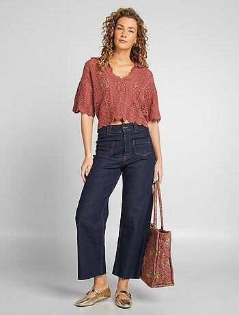 Camisola ajurada com gola de polo