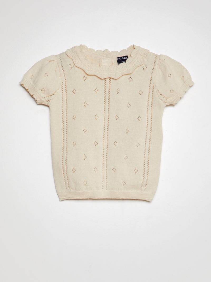 Camisola ajurada com manga de balão BRANCO - Kiabi