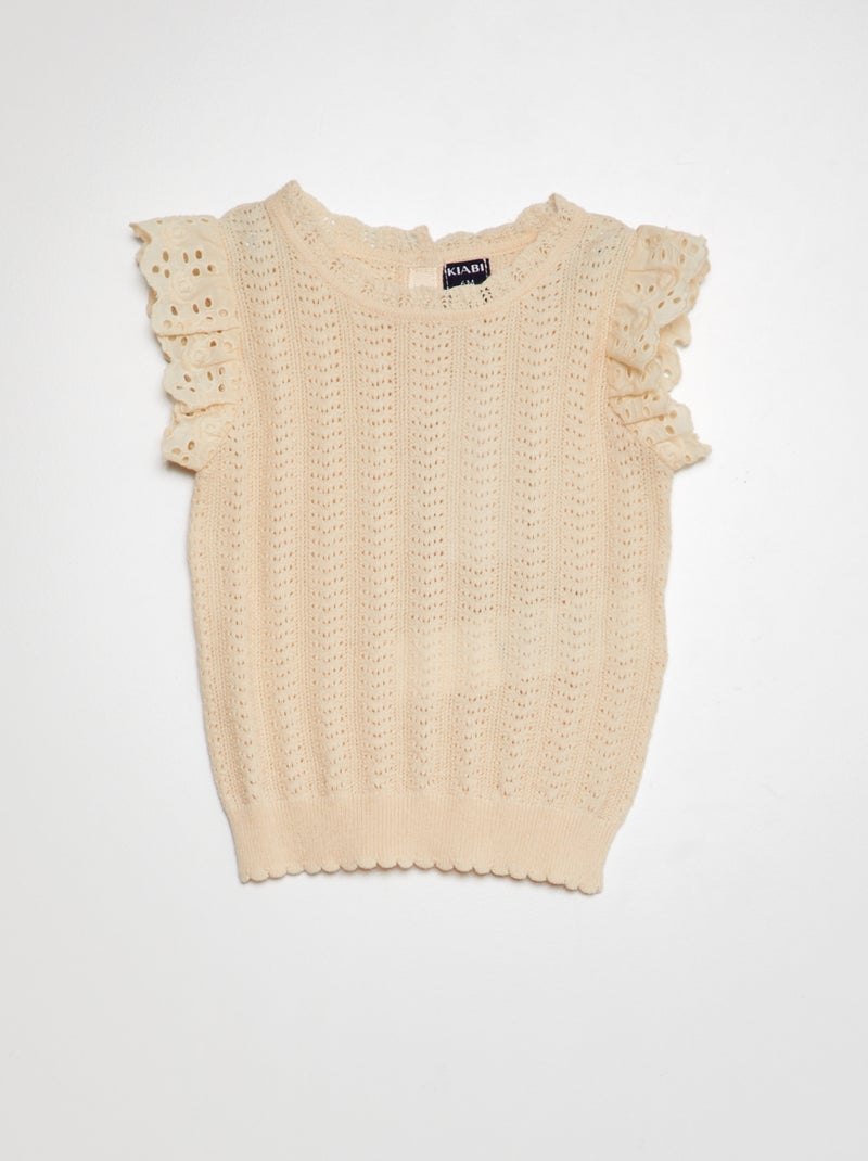 Camisola ajurada com manga de balão BRANCO - Kiabi