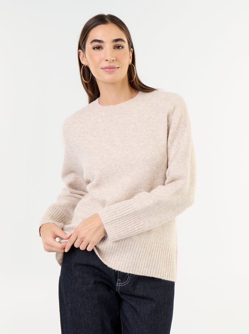 Camisola alongada em malha mesclada Bege - Kiabi