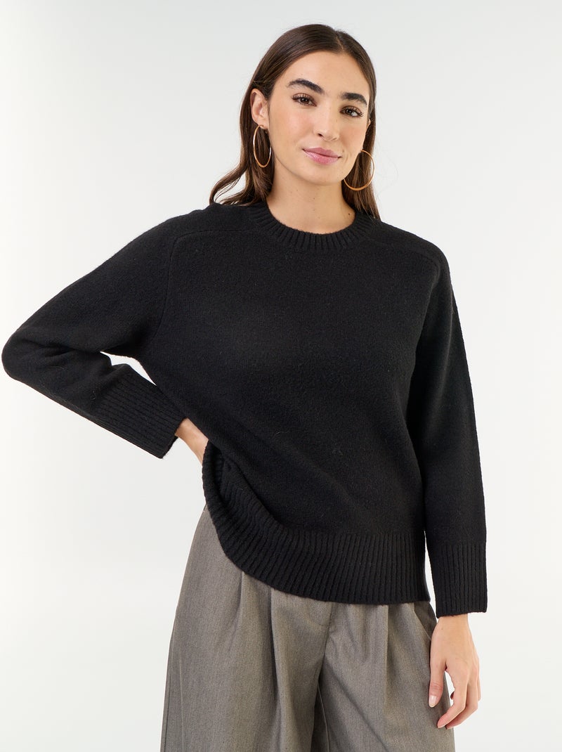 Camisola alongada em malha mesclada Preto - Kiabi