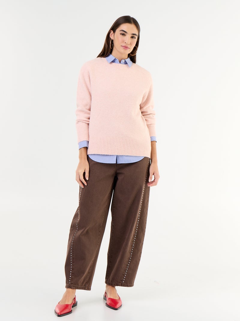 Camisola alongada em malha mesclada Rosa - Kiabi