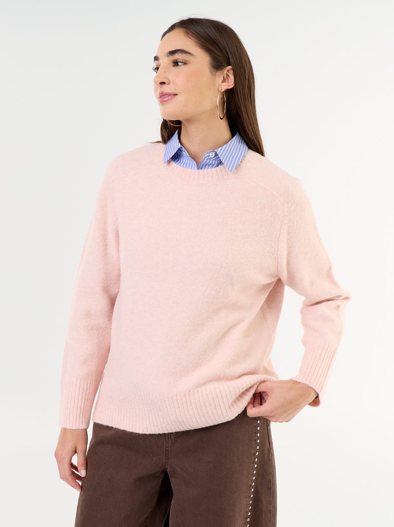 Camisola alongada em malha mesclada Rosa - Kiabi