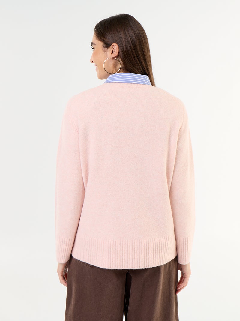Camisola alongada em malha mesclada Rosa - Kiabi