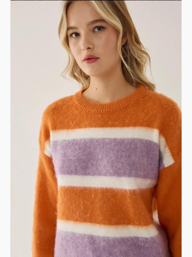 Camisola às riscas coloridas de corte relaxed hiccup Laranja - Kiabi