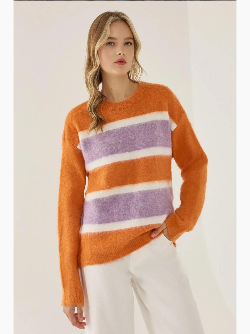 Camisola às riscas coloridas de corte relaxed hiccup Laranja - Kiabi