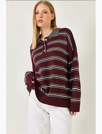 Camisola às riscas com botões e gola polo lucci