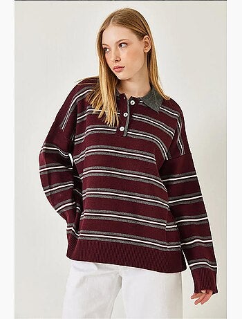 Camisola às riscas com botões e gola polo lucci