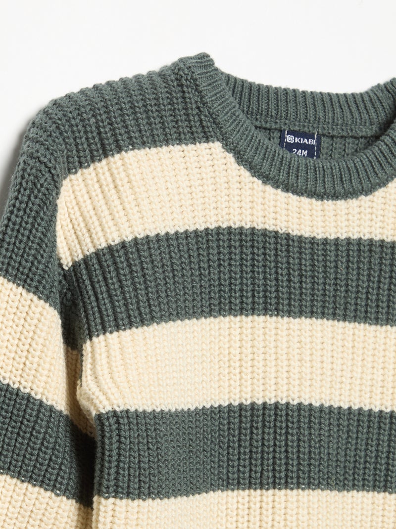 Camisola às riscas com botões no ombro Verde - Kiabi