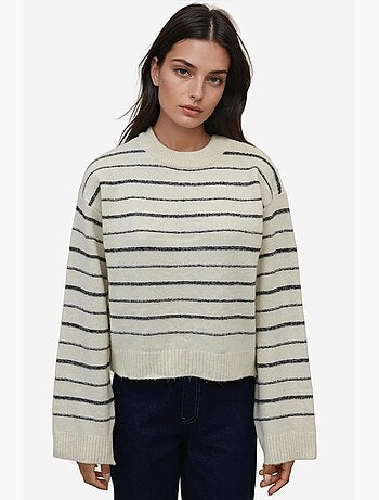 Camisola às riscas com decote redondo e toque suave hiccup