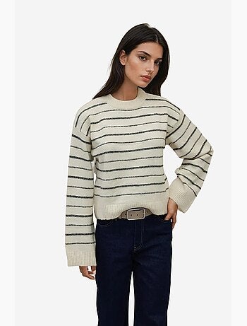 Camisola às riscas com decote redondo e toque suave hiccup
